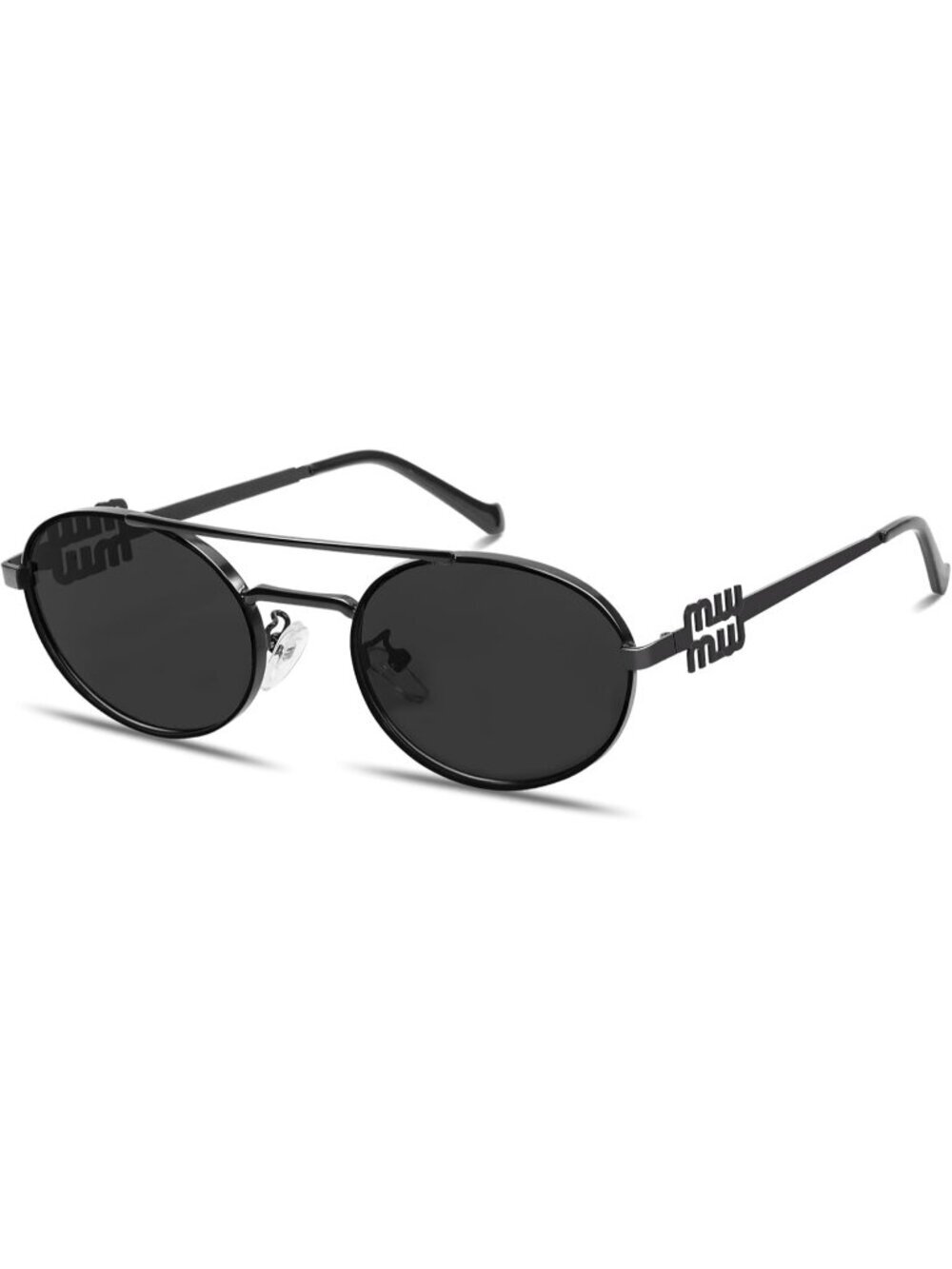 Women's Retro Oval 90s Metal Sunglasses Chic Narrow Gold Sun Glasses Black